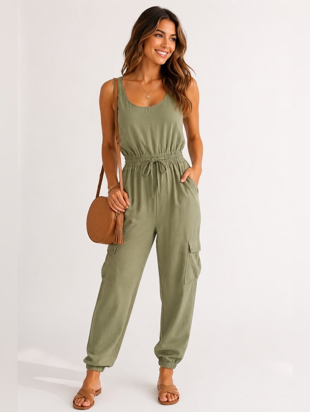 As U Wish Juniors Army Olive Green One Piece Cargo Lounge Jogger Jumpsuit Size M